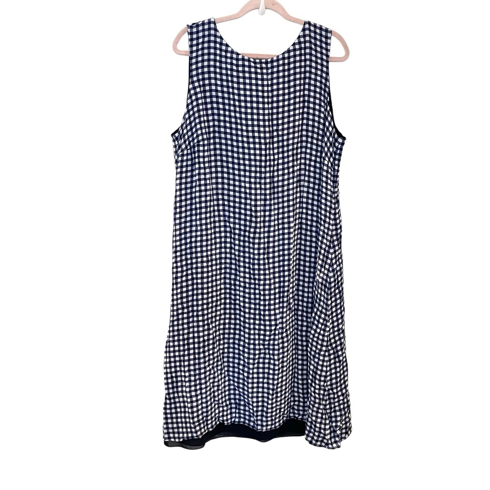 Lauren Ralph Lauren 22W Navy Blue White Gingham Plaid Picnic Midi Dress Summer
